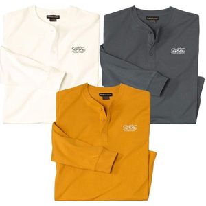 ATLAS FOR MEN - Set van 3 T-shirts met Henley kraag Outdoor - M