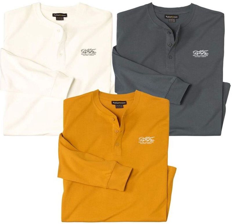 ATLAS FOR MEN - Set van 3 T-shirts met Henley kraag Outdoor - M