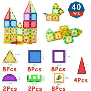 Bouwstenen - Magnetic Tiles - Magnetische Bouwblokken - Magnetic Toys - Vanaf 3 jaar - 40 stuks