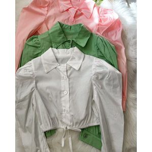 Blouse -groen - Casual - Lange mouw - Knoop Vooraan - Voorpand Met Knoopjes 110