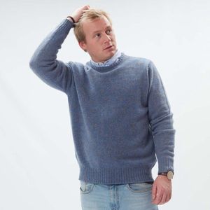 Osborne Knitwear Trui met vervilte ronde hals - Lamswol - River/Vole - S