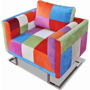 Furniture Limited - Fauteuil met patchwork ontwerp en verchroomde poten kubus stof