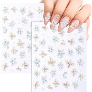 2 vellen 5D bloemen nagelstickers - stereoscopisch zelfklevende kleurrijke nagelstickers - nageldesign vingernagels stickers voor doe-het-zelf nageldecoratie - nail art accessoires