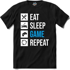 Eat , Sleep , Game And Repeat | Gamen - Hobby - Controller - T-Shirt - Unisex - Zwart - Maat XXL