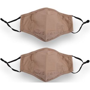 Niet-Medische Mondkapjes Set van 2 - Wasbare Mondkapjes Fashion Beige - Herbruikbaar - 100% Katoen - Geschikt voor Dames en Heren