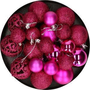 Kerstballen - 50x stuks - felroze - 3, 4, 6 cm - kunststof - fuchsia roze