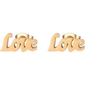 Aramat Jewels - Romantische Liefde - Oorbellen - Goudkleurig - Love Zweerknopjes - 9x4mm - Vrouwelijk - Cadeautip - Valentijnsdag - Oorknopjes - Moederdag