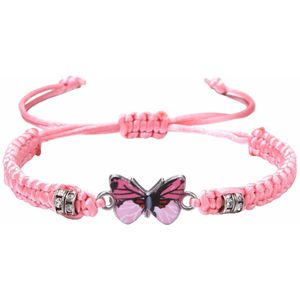 Fako Bijoux - Vlinder Armband - Nylon - 12x18mm - Verstelbaar - 16-23cm - Roze