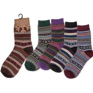 Warme sokken - gebreide damessokken - wintersokken - strepen - 5 paar - maat 38-42