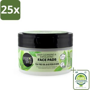 25 x Organic Shop - Face Pads Deep Cleansing - Verfrissend en Reinigen - 20 Pads - Grootverpakking - Gezichtsreiniging - Tea Tree Olie - Glycolzuur - Diepe Reiniging - Poriën Verstopt