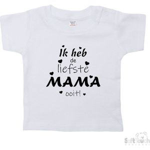 Soft Touch T-shirt Shirtje Korte mouw ""Ik heb de liefste mama ooit!"" Unisex Katoen Wit/zwart Maat 62/68