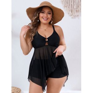 Grote maten Zwemjurk met korte broek Dames Badmode Beachwear Tummy Control Tankini Push Up Tankini Set Gewatteerd