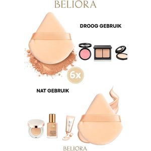 Make-up Sponsjes – Powder Puff Driehoek – Beauty Blender – Poederspons – 6 Stuks – Beige/Nude