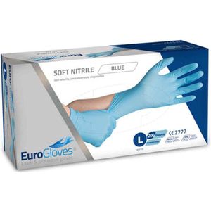Eurogloves handschoenen soft-nitrile poedervrij blauw - Large- 10 x 200 stuks voordeelverpakking