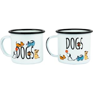 BiggDesign Dogs Emaille Beker - Emaille Mok Set - Koffiebeker - Koffiemok - 2 Stuks - 350ml