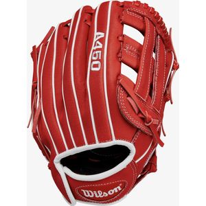 Wilson - A450 - Honkbalhandschoen - Jeugd - Leer - Quickfit - Rood - 11 inch