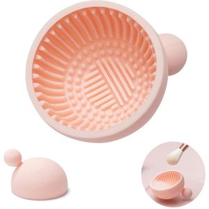2 stuks borstelreinigingsmat - draagbare make-upborstel siliconen reinigingstool - draagbare wastool - cosmetische kwastenreiniger voor meisjes - roze（7*6.5*5cm）