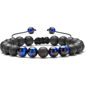 Victorious Natuurstenen Kralen Armband – Heren Armband – Dames Armband – Zwart & Blauw – 15 t/m 22cm