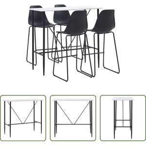 The Living Store Barset - Bartafel 120x60x110cm - 4 Barstoelen - Wit/Zwart - MDF/Staal/Kunststof