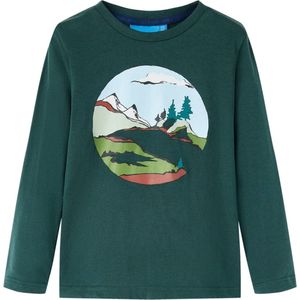 vidaXL - Kindershirt - met - lange - mouwen - 104 - donkergroen