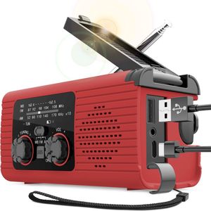 PULUZ 1 Stuks roodNoodradio - 2000mAh Zonne-Energie En Handmatige Oplaadbare Radio - Multifunctionele Draagbare Radio Met Zaklamp - Noodoplading Voor Telefoon En Noodverlichting