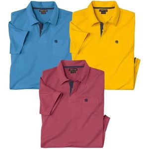 ATLAS FOR MEN - Set van 3 effen, katoenen polo’s - Heren - Verkrijgbaar in grote maten - L