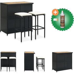 vidaXL 3-delige Barset poly rattan zwart - Set tafel en stoelen - Inclusief Houtreiniger en verfrisser