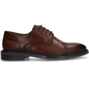 Manfield - Heren - Bruine leren veterschoenen - Maat 40