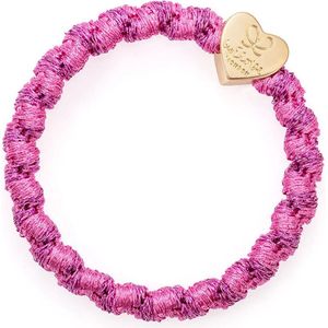 By Eloise London WOVEN GOLD HEART BUBBLEGUM PINK