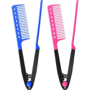 Green Glow - Stijltang Kammen Set voor Gladder Haar in Rozenrood en Blauw