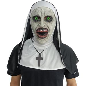 Horror Nonnenmasker met Hoofddoek - Latex Eng Masker voor Vrouwen