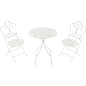 AXI Marilou 3-delige metalen Bistroset Romantisch Wit – Gepoedercoat metalen frame – Balkon-set 2 stoelen en tafel