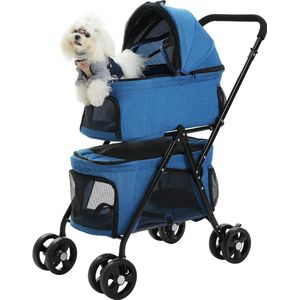 GlobeGoods® - Opvouwbare Huisdier Wandelwagen - Buggy - Hondenkar - Hondenbuggy - Hond en Kat - 87x48x106 - Blauw