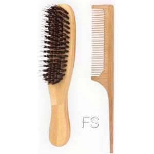 Frazimashop - Bamboe Haarkam, Varkenshaar Borstel & Puntkam Set – 2-delig – Dubbelzijdige Antistatische Kam – Professionele Haar- en Baardverzorging