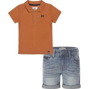 Koko Noko - Kledingset - Jongens - Short Blue Jeans - Polo Shirt Camel bruin - Maat 80