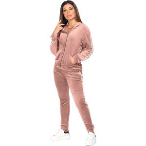 Premium Dames Trainingspak / Tracksuit / Joggingspak | Sport kleding | Roze-Wit - S