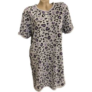 Dames - Nachthemd - Korte Mouw - Grijs/Zwart/Paarse Dierenprint - Model 6508