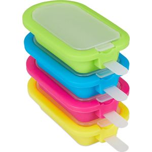 Ijsvormpjes - 4 Stuks - Voor Waterijsjes - Blauw, Roze, Geel, Groen - Siliconen, BPA-vrij