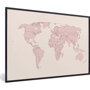 Fotolijst incl. Poster - Wereldkaart - Simpel - Roze - 120x80 cm - Posterlijst