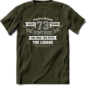 73 Jaar Legend T-Shirt | Zilver - Wit | Grappig Verjaardag en Feest Cadeau | Dames - Heren - Unisex | Kleding Kado | - Leger Groen - XXL