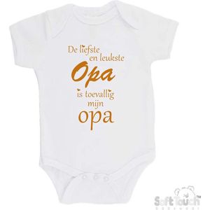 100% katoenen Romper ""De liefste en leukste Opa is toevallig mijn Opa"" Unisex Katoen Wit/tan Maat 68/74