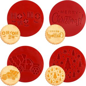 4 Stks Acryl Embosser Stempels voor Merry Christmas Fondant Cookie Cutters voor DIY Bakken Cake/Suikerpasta/Cupcake/Chocolade