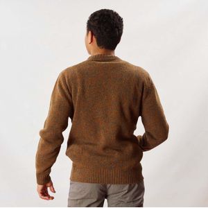 Osborne Knitwear Trui met vervilte ronde hals - Lamswol - Landscape/Ember - L