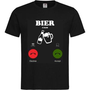 T-shirt Unisex Volwassenen Lol - carnaval - kermis - feestje - grappig Tekst ""Bier is calling"" Op Voorkant | korte mouw | Zwart/wit/rood/groen | maat XXL