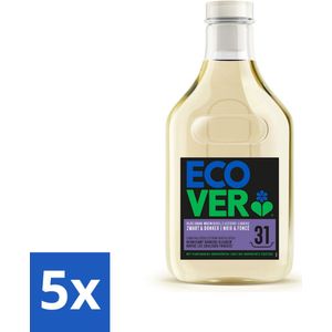 5 x Ecover Vloeibaar Wasmiddel Zwart & Donker - Limoen & Lotus 31 Wasbeurten 1,43 liter - Wasmiddel Lage Temperatuur - Energiebesparend Wasmiddel - Wasmiddel Met Geur - Wasmiddel Limoen - Wasmiddel Lotus