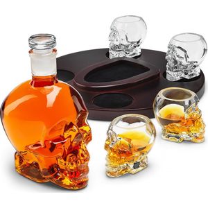 Ingenious Gifting Schedelkaraf Whisky - Decanteerder - Inclusief 4 Schedelglazen - Inclusief Standaard - 89387