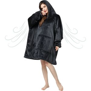 Bovista Hoodie Deken Met Mouwen - Knuffeldeken - Fleece Blanket - Dames - Heren - Kinderen - Plaid - Onesie - Extra Zacht & Warm - Zwart