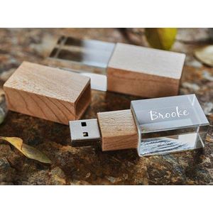 Glas hout 128GB 3.0 usb stick bedrukken met naam of foto