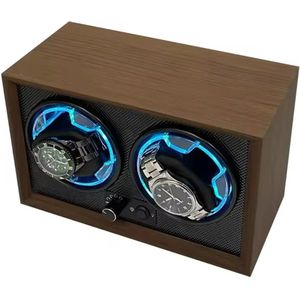 Trove - Watchwinder Houten Horlogeopwinder – Twee Horloges – Automatische Horlogekast met Ingebouwde Verlichting