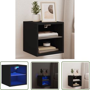 The Living Store Tv-wandmeubel met LED-verlichting 30x28,5x30 cm zwart - Tv-wandmeubel - Tv-kasten - Led-verlichting - Houten Tv-standaard - Zwart Tv-meubel
